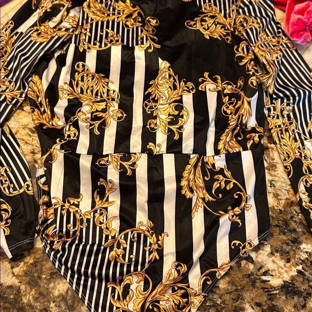Charlotte Russe Black and Gold Striped Bodysuit - Picture 4 of 4